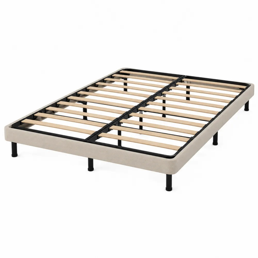 Rete letto matrimoniale 160 cm x 200 cm in acciaio verniciato a polvere e doghe in legno multistrato bordo imbottito tessuto nero beige