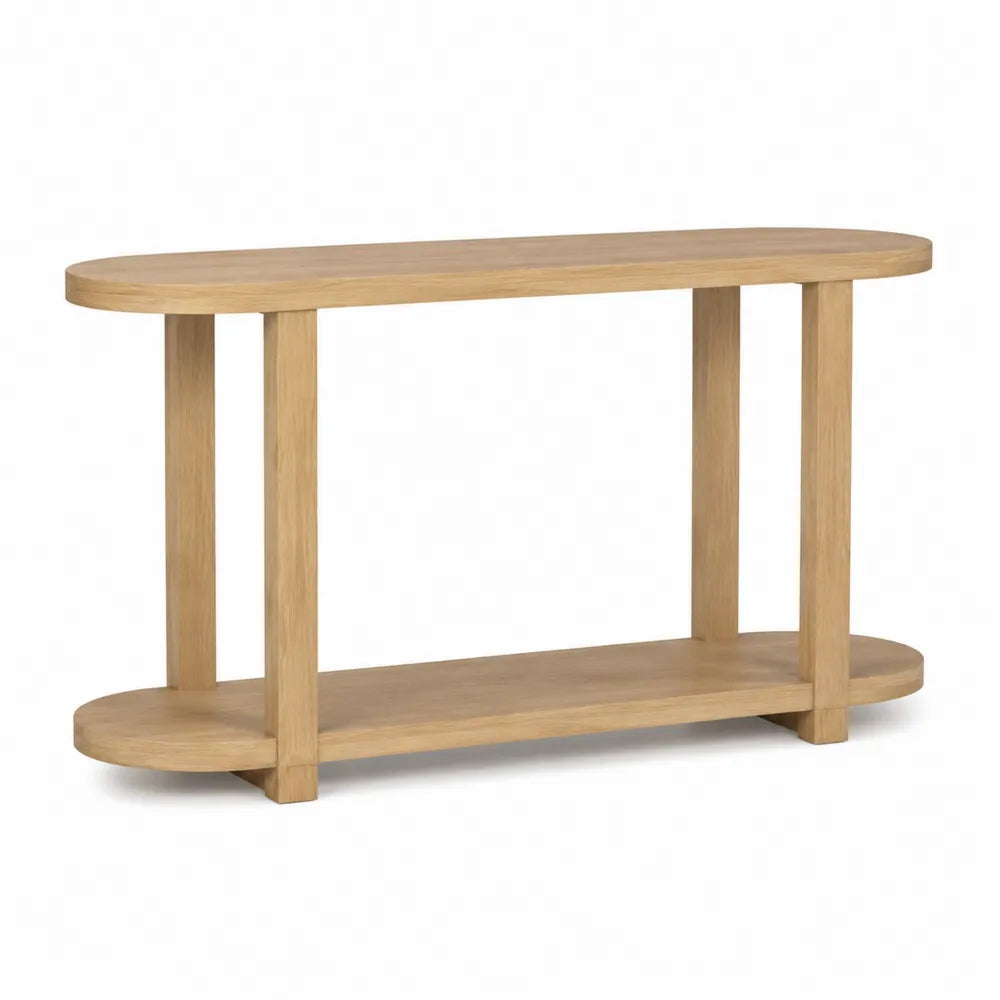 Consolle soggiorno in rovere chiaro MDF con ripiano inferiore struttura in legno 120 cm x 35 cm x 80 cm
