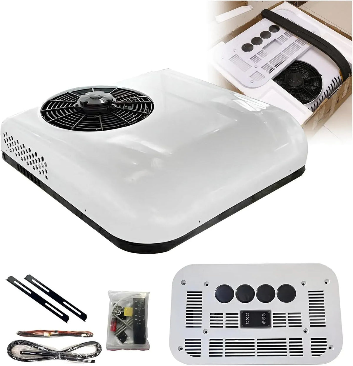 Condizionatore 24V-White, 12 V, bianco, unità AC silenziosa 12 V A/C DC Volt furgone, 10000 BTU/h