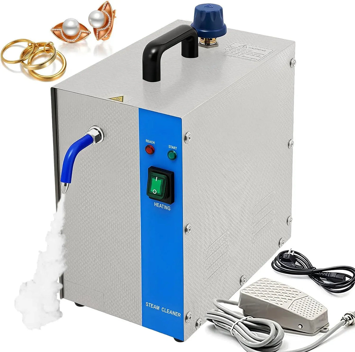 Pulitore a vapore, 2 L, 1300 W, argento, Macchina per la Pulizia a Vapore di Oro e Argento