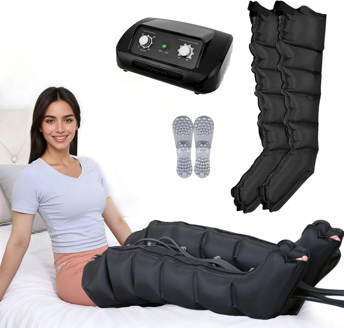 Pressoterapia, Massaggiatore, dispositivo pressoterapia per gambe, professionale, nero, per Casa