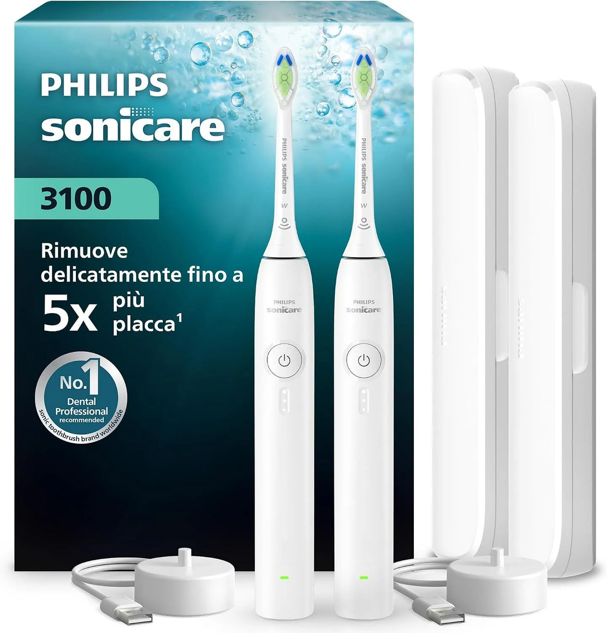 Philips Serie 3100 HX4072/41 Sensore, spazzolino da denti ricaricabile, timer, pannello IPS, bianco