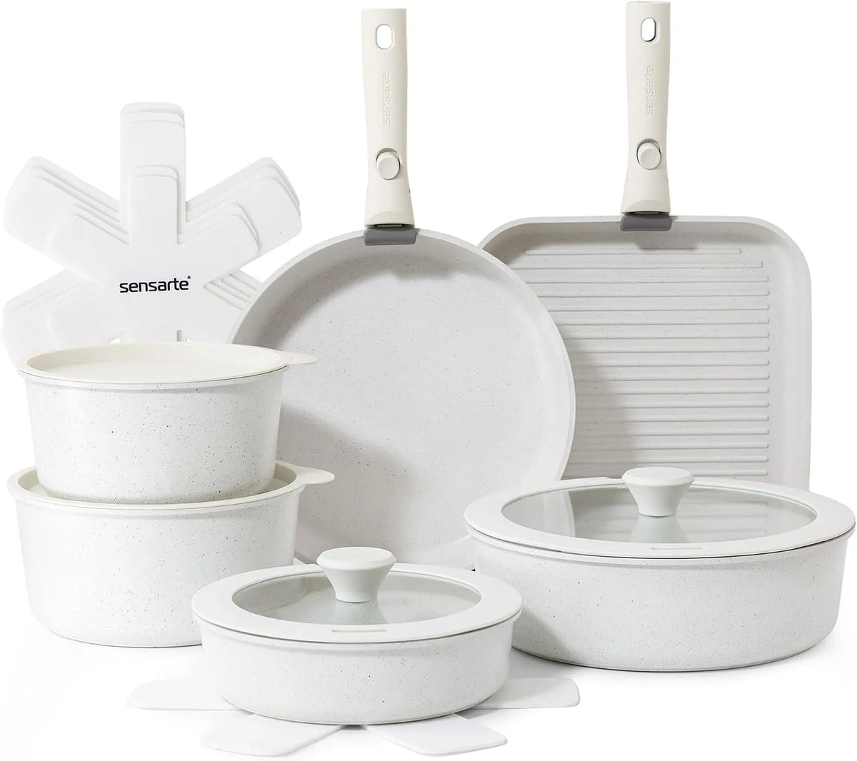 Pentola e padella, SENSARTE, rivestimento antiaderente, bianco, Set Pentole Induzione 16 Pezzi, senza PFOA e PFOS