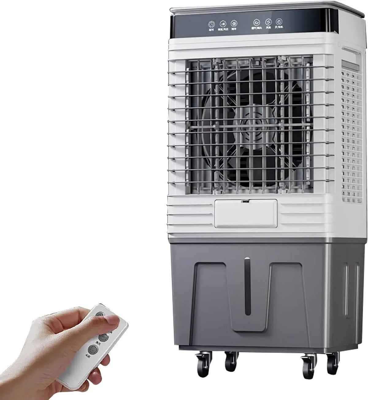 Telecomando, Raffrescatore evaporativo Industriale, per Garage e Uso Esterno, Serbatoio da 110 Litri, 3 funzioni in 1, Oscillazione a 120°