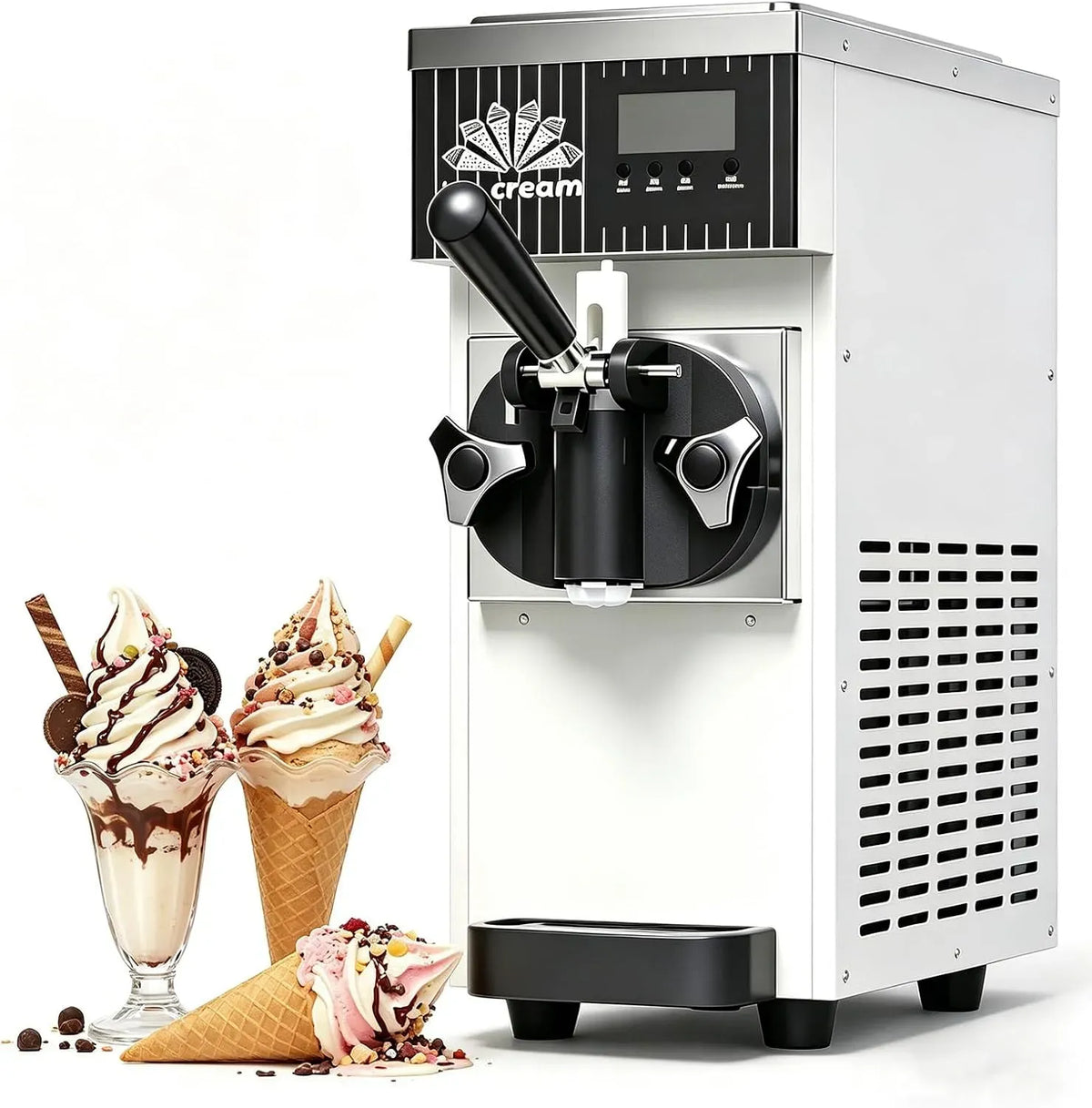 4-/H Macchina Per Gelato, macchina per gelato e sorbetto, macchina da caffè elettrica, 2.5 L, 450 W, display LCD, professionale, bianco