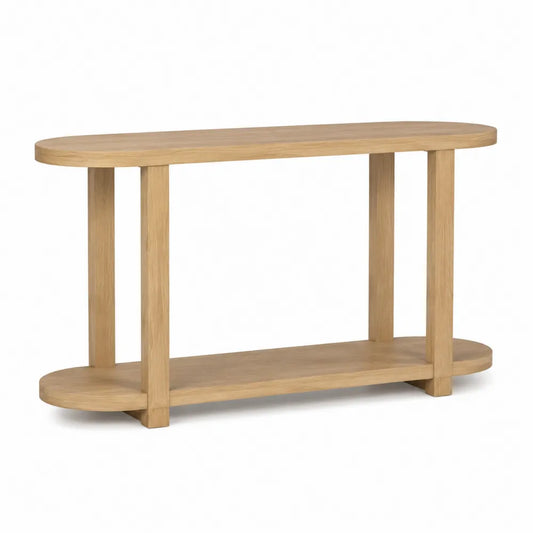 Consolle soggiorno in rovere chiaro MDF con ripiano inferiore struttura in legno 120 cm x 35 cm x 80 cm