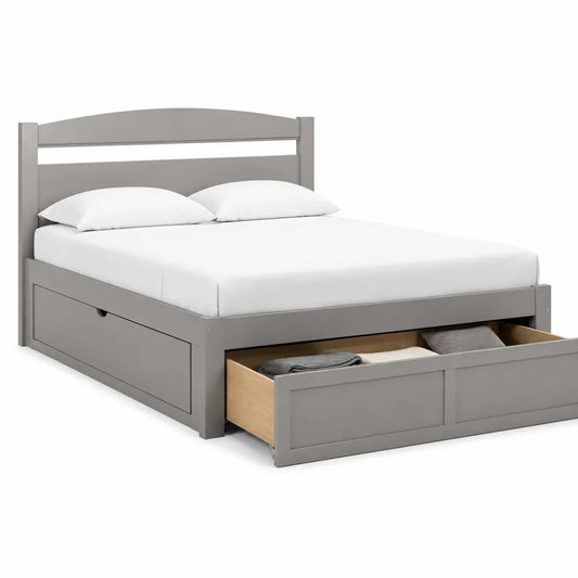 Letto contenitore matrimoniale in legno MDF con cassetto estraibile e testiera grigia struttura 160x200 cm