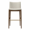 Sgabello da bar con schienale imbottito tessuto poliestere beige struttura in legno di faggio gambe in legno poggiapiedi in metallo oro 48 x 52 x 98 cm