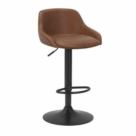 Sgabello da bar regolabile 50 cm x 50 cm x 88-110 cm con schienale in ecopelle marrone seduta imbottita base girevole in acciaio nero con poggiapiedi circolare