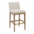 sgabello da bar con schienale seduta imbottita in tessuto poliestere struttura in legno massello di faggio poggiapiedi in metallo dorato 95 cm x 45 cm x 50 cm beige