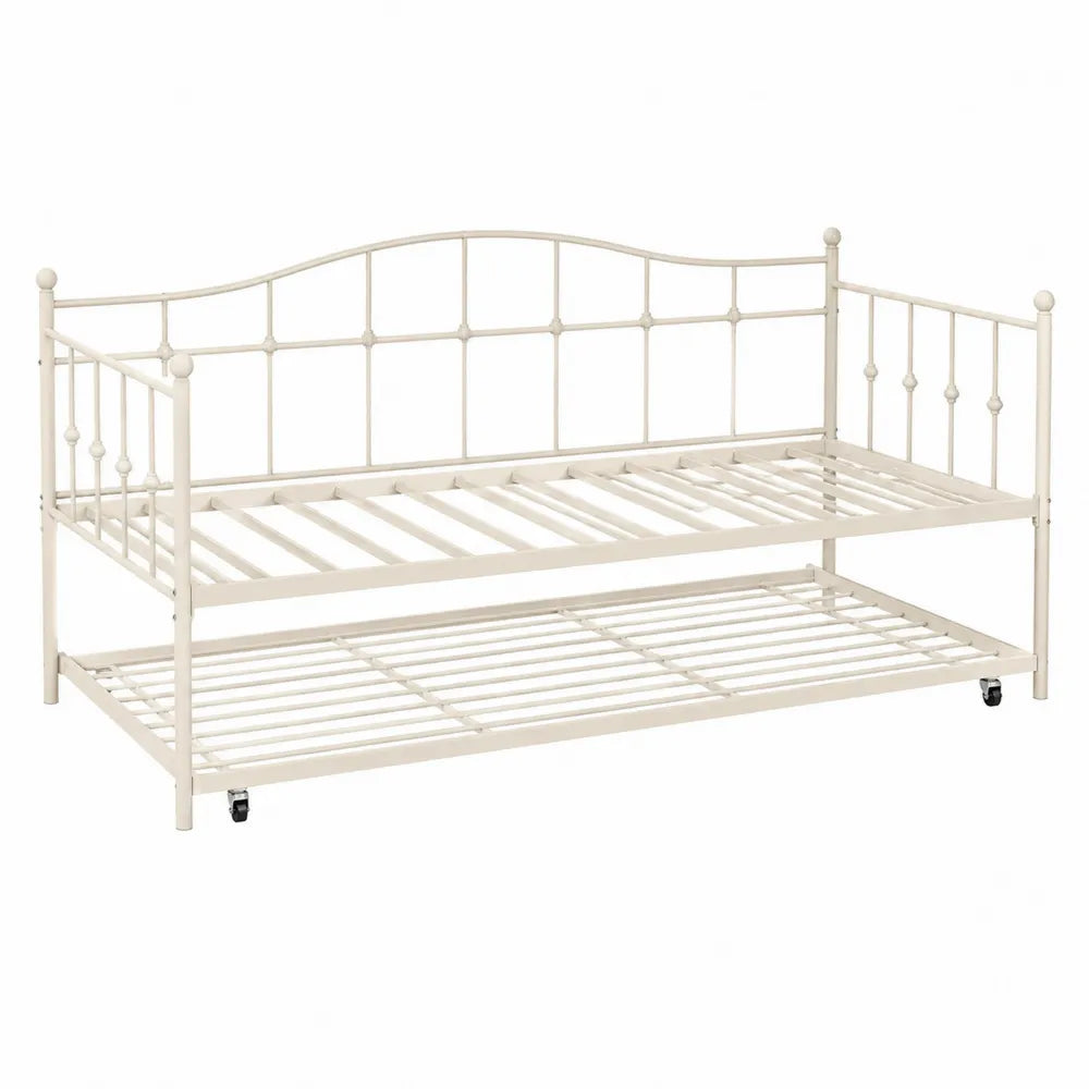 Letto singolo in metallo con letto estraibile 90x200 cm acciaio verniciato bianco con rete a doghe e ruote scorrevoli