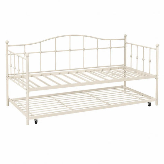 Letto singolo in metallo con letto estraibile 90x200 cm acciaio verniciato bianco con rete a doghe e ruote scorrevoli