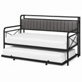 Letto singolo in acciaio nero 90 x 200 cm con letto estraibile e schienale imbottito grigio con rete a doghe