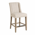 sgabello da bar con schienale imbottito in tessuto poliestere struttura in legno massello di faggio poggiapiedi in metallo nero 100 cm x 45 cm x 55 cm beige chiaro