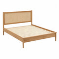 Letto matrimoniale 160 cm x 200 cm in legno massello di pino con testiera in rattan intrecciato e rete a doghe in legno colore legno naturale