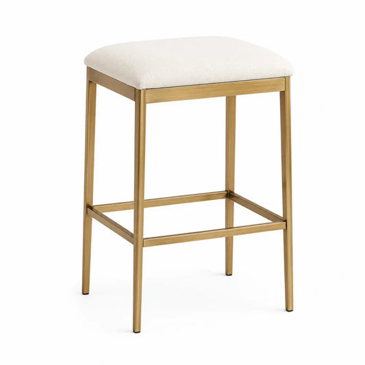 sgabello da bar senza schienale seduta imbottita in tessuto poliestere struttura in acciaio finitura oro altezza 65 cm beige 40 cm x 40 cm