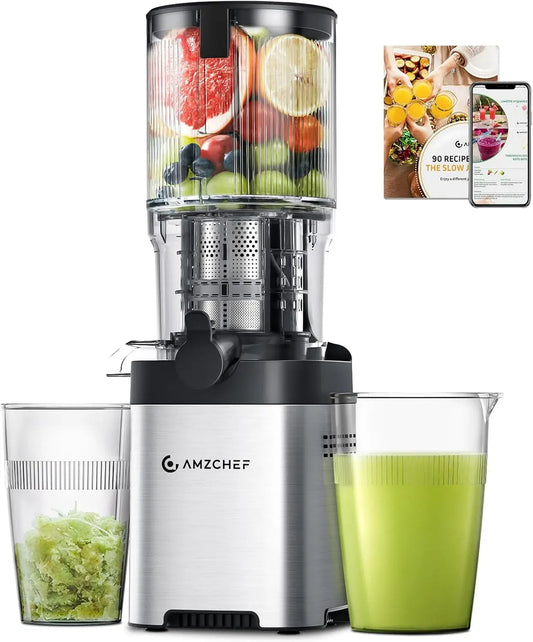 Centrifuga, 1.8 L, 180 W, AMZCHEF, acciaio inox, Estrattore Frutta e Verdura 136mm, Doppia Coclea in Acciaio Inox