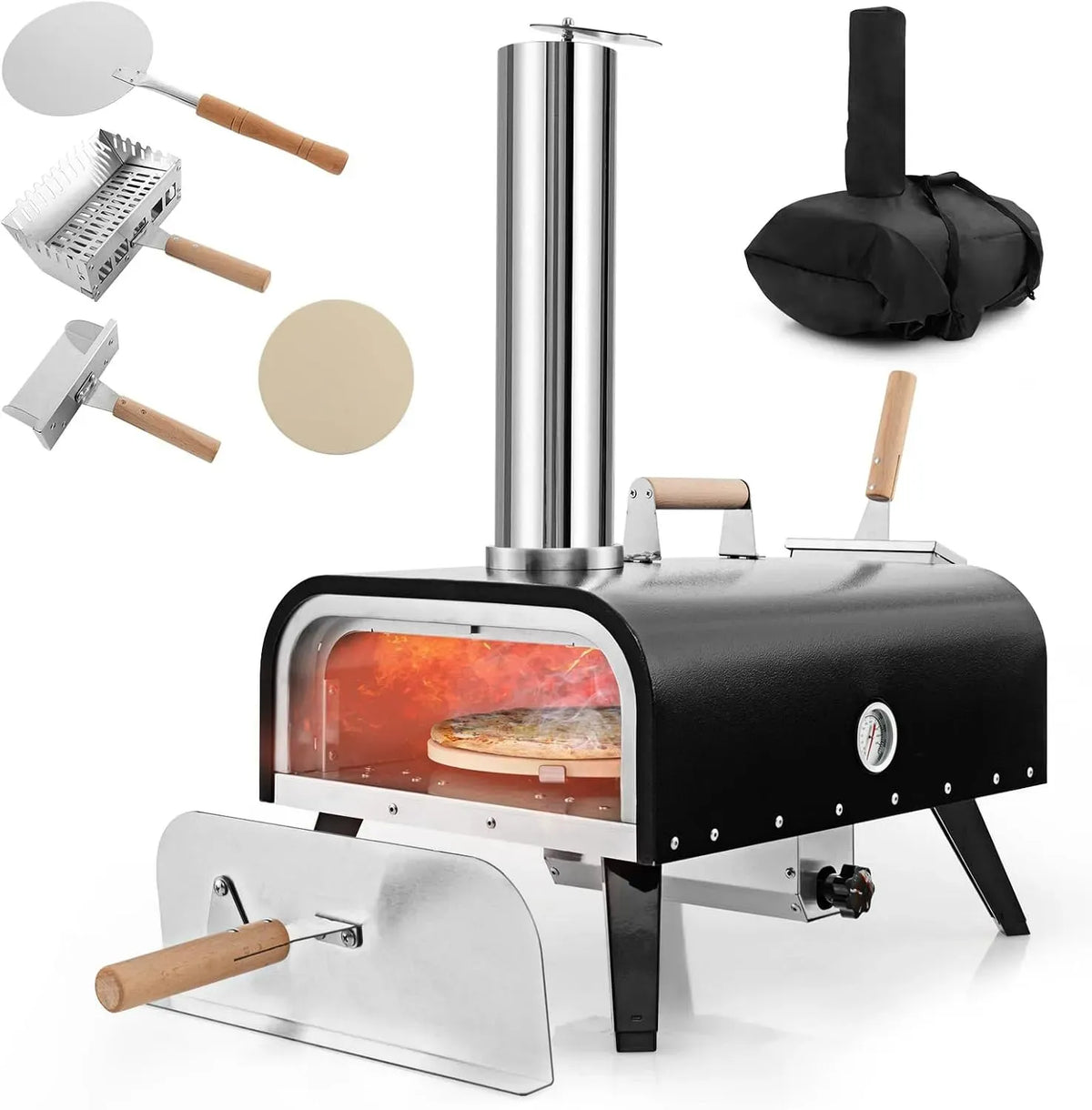 Forno elettrico per pizza, COSTWAY, portatile, esterno, IP65, pietra refrattaria, acciaio inox, in Acciaio Inossidabile, per BBQ