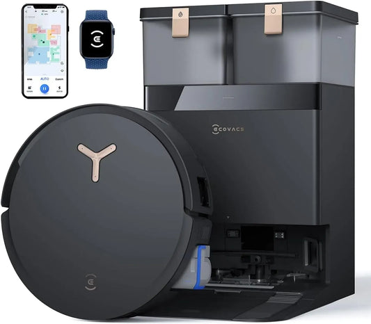 Robot aspirapolvere, 40 a 75 °C, ECOVACS DEEBOT, nero, Tecnologia di Lavaggio Automatico Istantaneo OZMO ROLLER, Pulizia con acqua calda 40-75°C