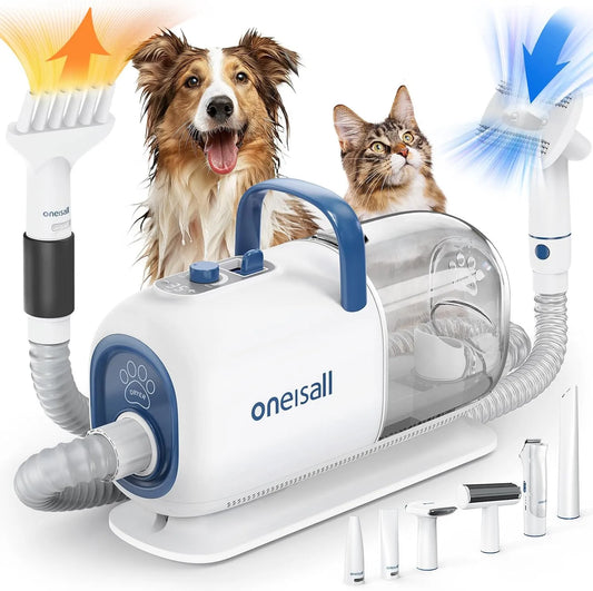 Flusso d'Aria Regolabile, oneisall Asciugacapelli e Tagliacapelli per Toelettatura Cani, 15000 Pa, 7 Livelli di Temperatura del Soffio, 2,5 L, Kit per