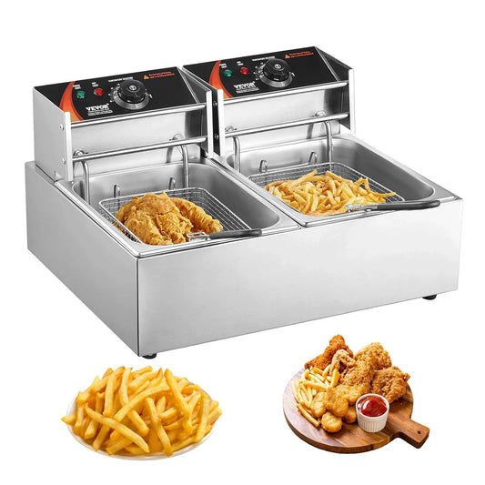 VEVOR Friggitrice Elettrica Commerciale 5000 W Doppia Vasca Capacità 12 L