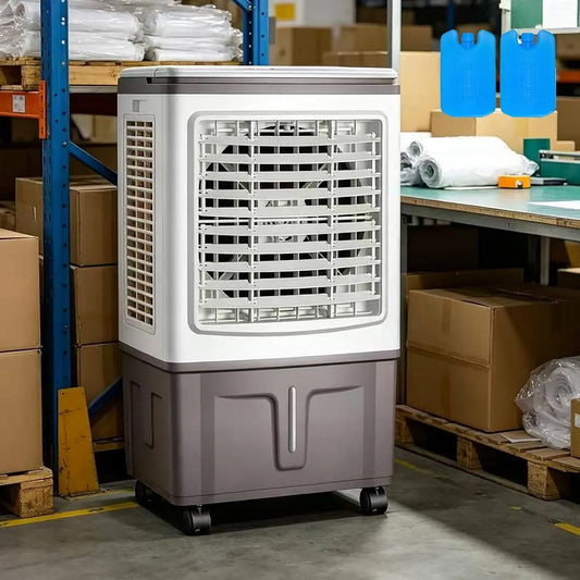 Condizionatore, portatile, 3 velocità, ampio serbatoio, 3 velocità e modalità di ventilazione regolabili, 2 impacchi di ghiaccio