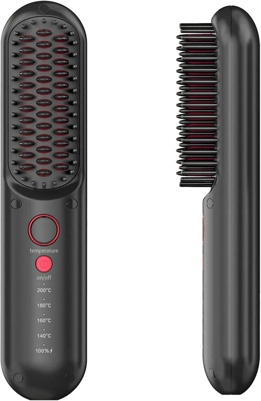 spazzola elettrica lisciante, 140 a 200 °C, portatile, 2 zone di temperatura, funzione riscaldante, senza fili, per Capelli