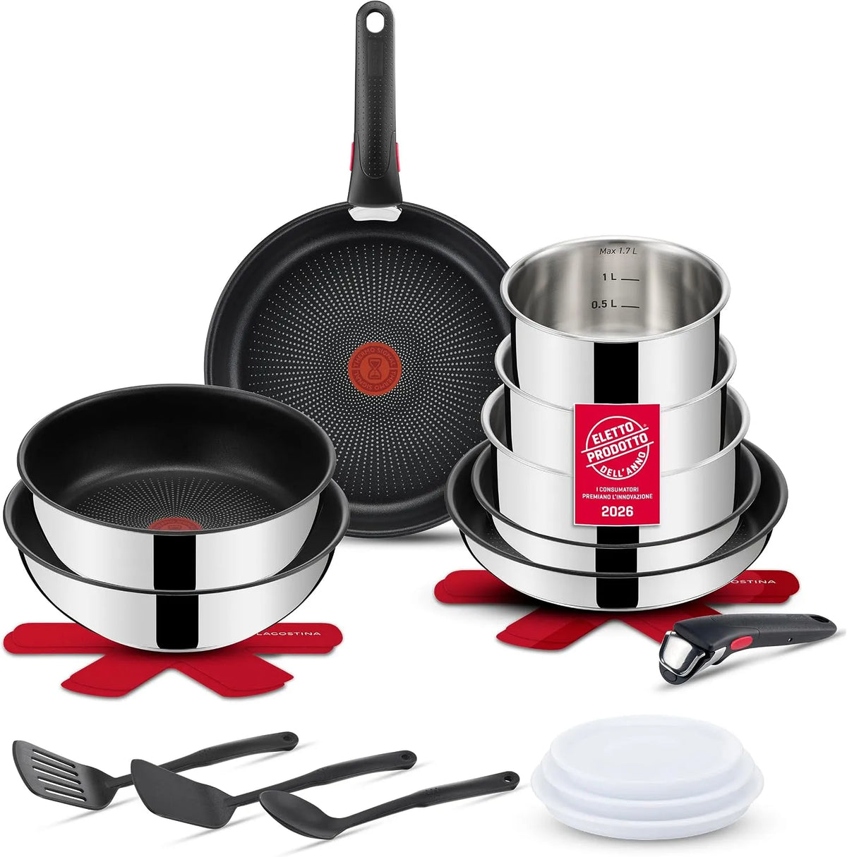 Set Pentole e Padelle, Lagostina Ingenio Inox, 20 Pezzi, Antiaderente