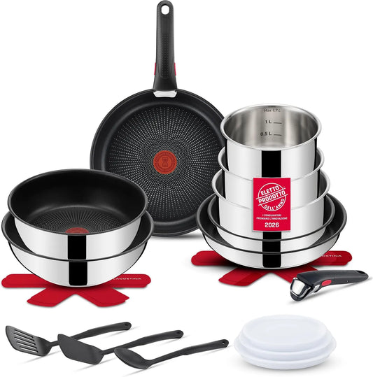 Set Pentole e Padelle, Lagostina Ingenio Inox, 20 Pezzi, Antiaderente