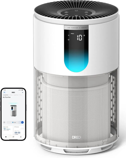 Monitor, 18 dB, DREO HEPA 3, Wi-Fi, Purificatore Aria Camere 109 m², Sensore PM2, Filtro in 1, Verificato AHAM