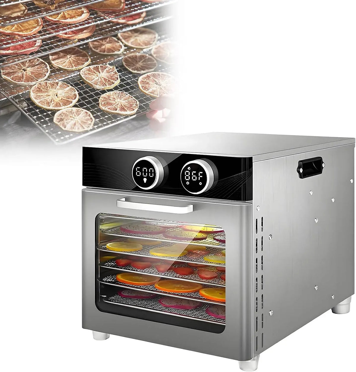 Asciugatrice 6-Floors, 30 a 90 °C, timer, professionale, 2 zone di temperatura, acciaio inox, Funzione Timer Fino a 24 Ore, 6/10/12 Vassi