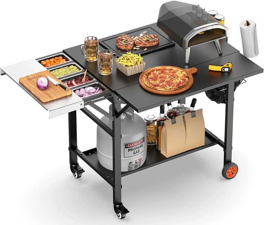 Ninja Forno elettrico per pizza, ruote di trasporto, grill, carrello per grill con stazione di copertura, ampio piano di lavoro per pizza