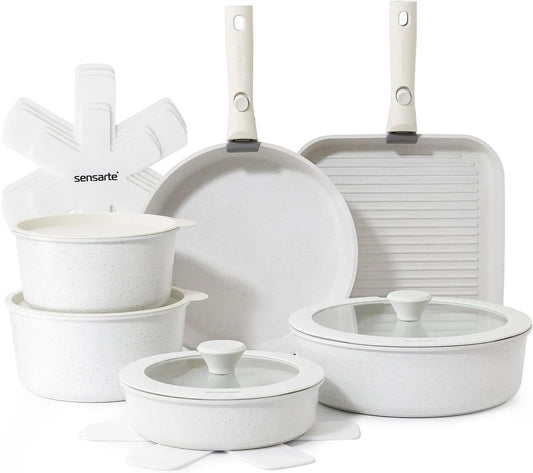 Pentola e padella, SENSARTE, rivestimento antiaderente, bianco, Set Pentole Induzione 16 Pezzi, senza PFOA e PFOS