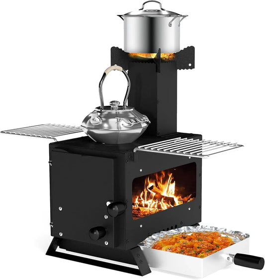 Forno elettrico, 54 x 36 x 44 cm, COSTWAY, portatile, esterno, grill, Stufa a Legna Portatile con Porta Pentole, Barbecue a Carbonella