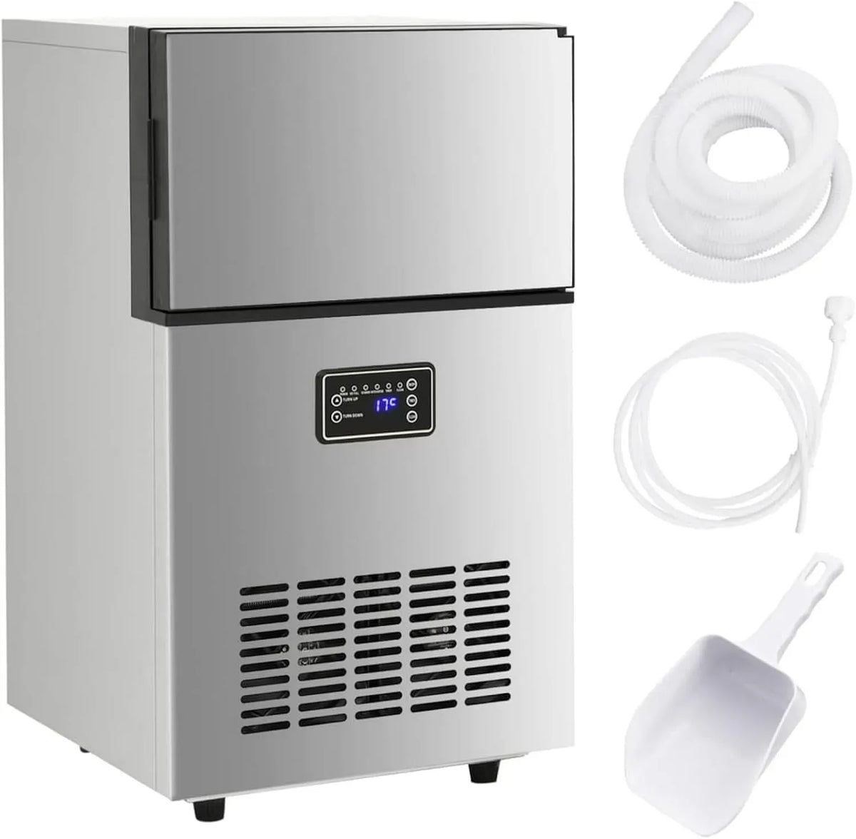 Macchina del ghiaccio, professionale, argento, Macchina per Ghiaccio Argento 45 kg / 24 h