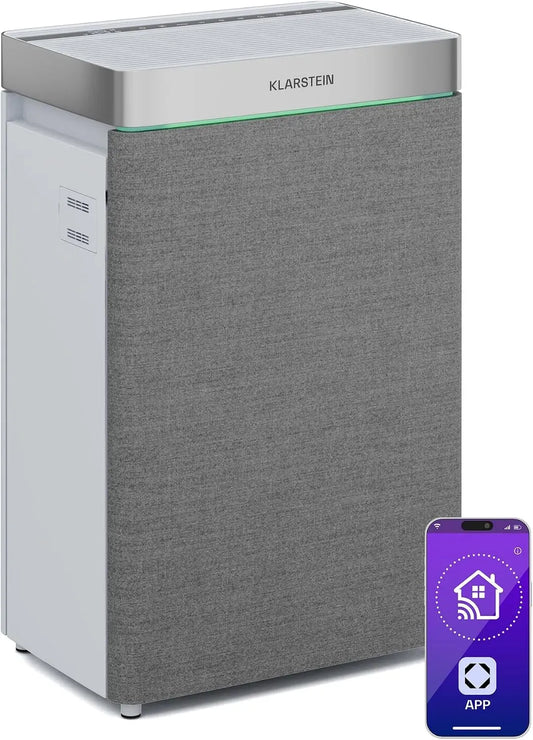 Klarstein CADR 400 Purificatore d'aria, 6,2 L, 400 m³/h, Wi-Fi, ampio serbatoio, per Stanze fino a 60 m², Filtrazione HEPA & Carboni Attivi