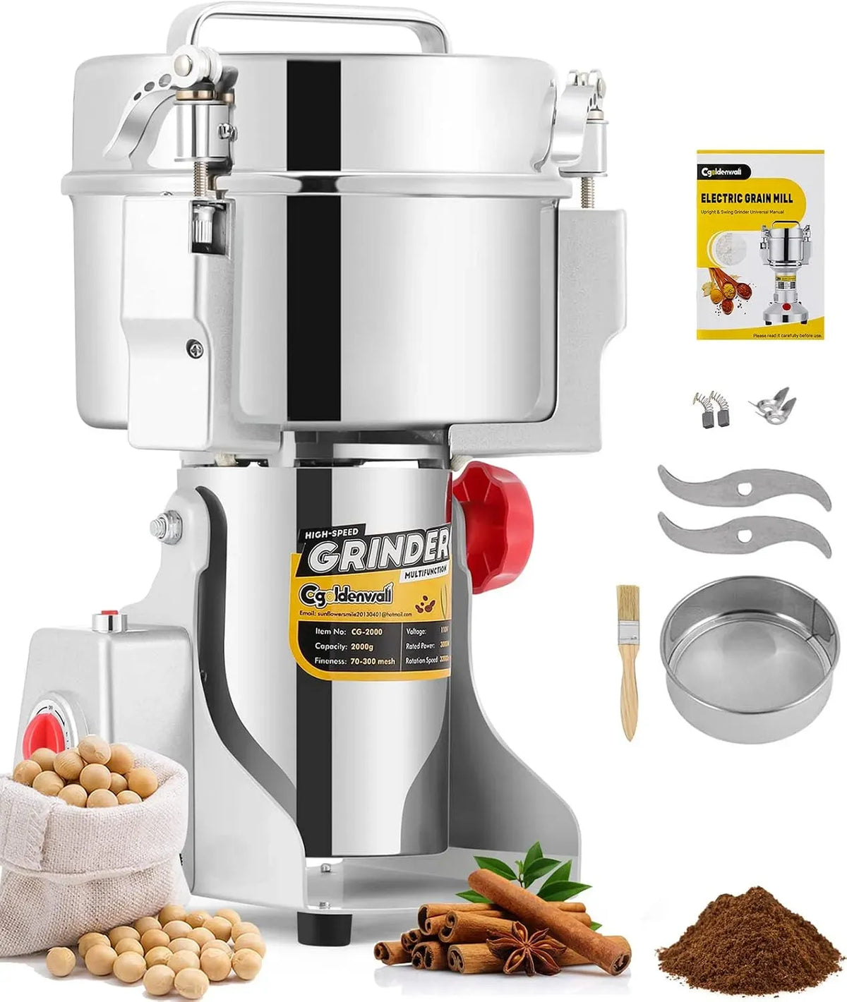 Mulino per cereali, 2000 g, macinacereali, CGOLDENWALL, timer