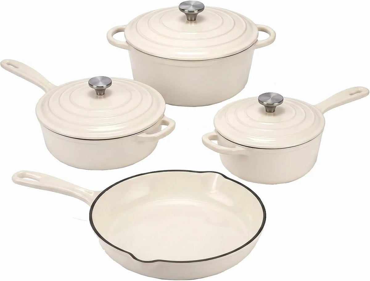 Forno elettrico, ghisa, rivestimento antiaderente, QuliMetal Set di pentole in ghisa smaltata antiaderente, 4 pezzi pentole e padelle con coperchio