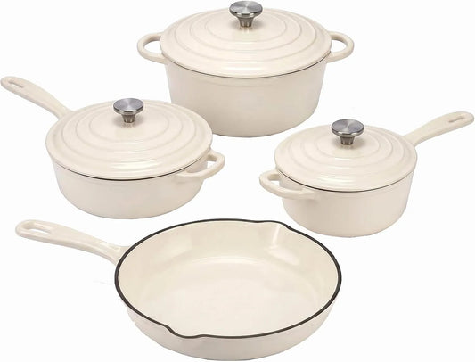 Forno elettrico, ghisa, rivestimento antiaderente, QuliMetal Set di pentole in ghisa smaltata antiaderente, 4 pezzi pentole e padelle con coperchio