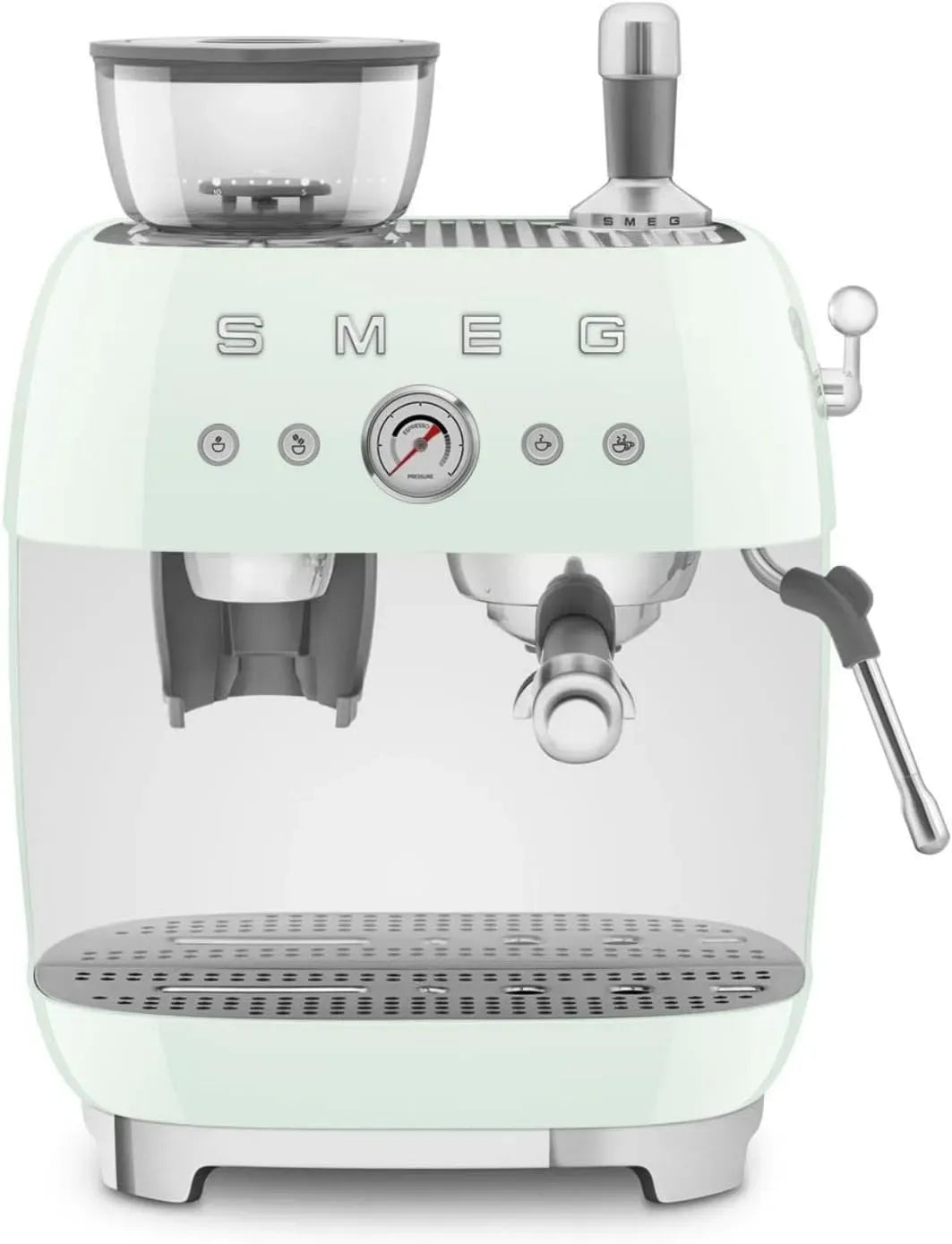 Smeg EGF03PGEU Macchina da caffè, 1 L, 1350 W, ampio serbatoio, vapore, verde, Lancia a Vapore e Manometro, 4 Livelli di Temperatura