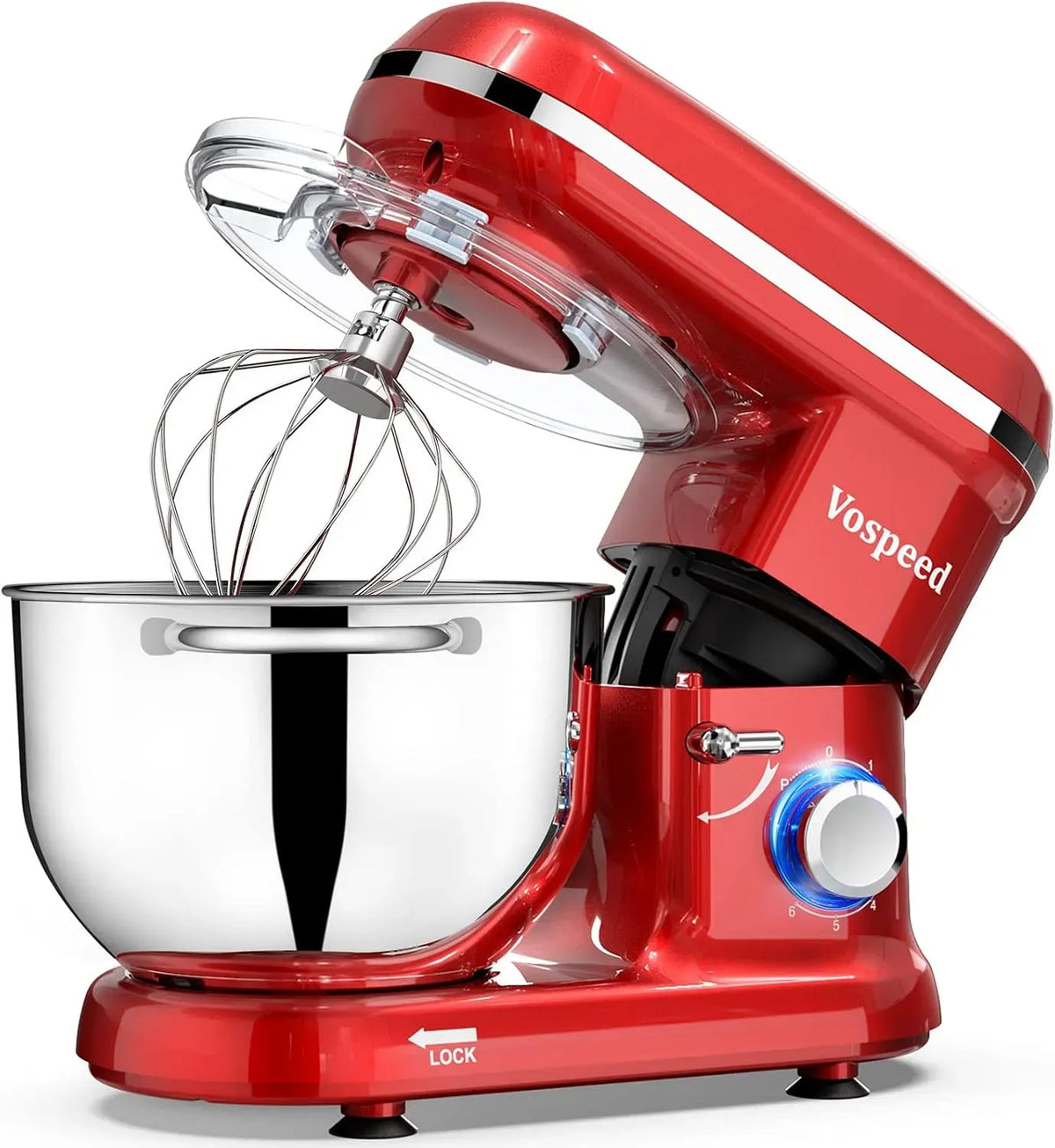 Robot da cucina, 6.2 L, 1500 W, Vospeed, professionale, acciaio inox, rosso, Gancio per Impastare e Ciotola di Acciaio Inossidabile