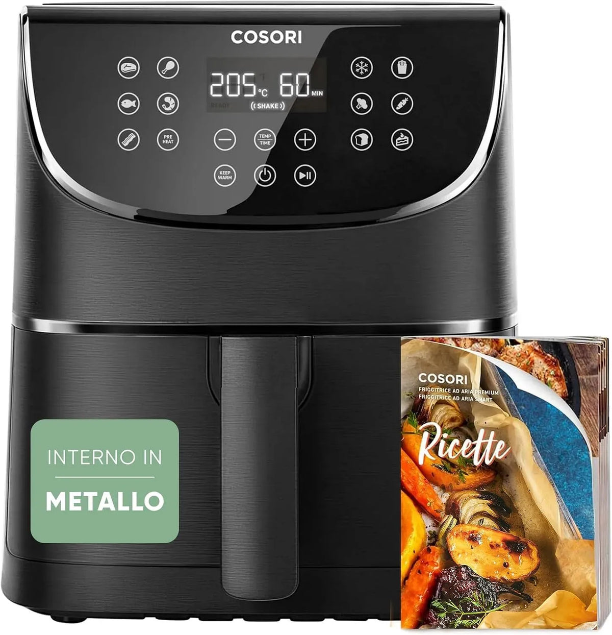 Friggitrice ad aria, 5,7 L, 1700 W, 13 programmi, nero, 97% Meno Olio